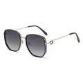 Fashionable oversized polarized sunglasses for women with black and gold metal frame - Black Gold Frame / Grey Lenses (C1)