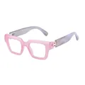 Square pink eyewear frames with purple marbled temples and gold H-hinge accents - C3 Grey Strip Rose Red Frame Anti-Blue Light