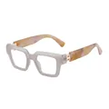 Square translucent grey glasses with tortoiseshell temples and gold metal hinges - C2 Grey Frame Anti-Blue Light