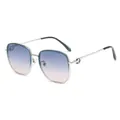 Women's oversized polarized sunglasses with silver frames and blue-pink gradient lenses - Blue Silver Frame / Blue Pink Lenses (C6)