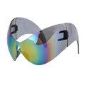 Y2K iridescent oversized cycling sunglasses with translucent grey frames and wrap design - C3 Gold Blue Coating