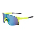 Occhiali da sole sportivi senza montatura giallo neon con lenti a specchio colorate - Montatura Verde Opaco Aste Nere Lente Verde