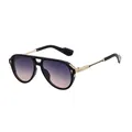 Aviator sunglasses with black frame, purple gradient lenses and gold metal temples - Glossy Black Gold Gray Pink