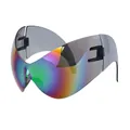 Y2K wraparound cat-eye sports sunglasses with rainbow iridescent lenses and grey frames - C6 Green Coating