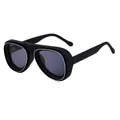 Gafas de sol aviador negras con montura retro gruesa y cristales gris oscuro - Negro Arena Plata Todo Gris (C4)