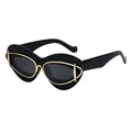 Y2K cat eye sunglasses in black with unique gold metal outline trim for women - Shiny Black Gold Grey (C1)
