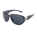 Fashionable sports sunglasses in black frame with gold metal accents and dark grey lenses - Solid Gray