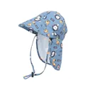 Breathable baby sun hat with lion print, neck flap and mesh lining for 1-3 years - Dark Blue Animal