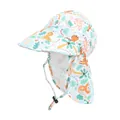 Cartoon animal print toddler sun hat with wide brim and neck flap for UV protection - White Animal