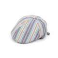 Colorful striped newsboy cap with vibrant red, yellow, and blue linen texture patterns - Adult / Blue