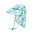 White baby sun hat with colorful dinosaur print featuring a wide brim and neck protection - Blue White Dinosaur