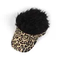 Creative camouflage baseball cap with integrated black wig and leopard print visor - Leopard Body / Black Wig
