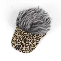 Short hair wig baseball cap with leopard print brim and silver grey curly hair - Leopard Body / Grey Wig