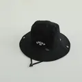 Kids black outdoor sun hat featuring Lucky embroidery and adjustable chin strap - Black