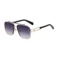 2025 modern square sunglasses with black-gold frame and purple gradient lenses - C2 Gold Gradient Gray