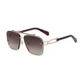 Retro square sunglasses with gold metal double bridge and brown gradient lenses - C3 Gold Tea Gray