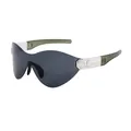Sportliche Sonnenbrille mit dunkelgrauen Gläsern und dunkelgrünen Bügeln im Modedesign - C4 Transparent Grün Grau