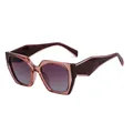 Chic cat-eye wide temple sunglasses with transparent wine red frame and gradient lenses - Transparent Wine Red