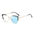 Chic cat eye blue light blocking glasses with gold metal frames and black browline accents - Grey Terrazzo (Turn Blue)