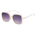 Chic beige square polarized sunglasses for women with purple gradient lenses and gold metal temples - Beige Gold Frame Pink Lens (C3)