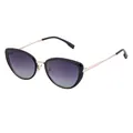 Fashionable cat eye sunglasses with purple gradient lenses and gold metal temples - Black Gold Frame Double Gray Lenses C1