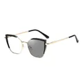 Cat eye glasses frame in gold metal and black browline with photochromic lenses - Black (Turn Black)