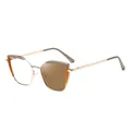 Golden cat eye metal glasses frame with photochromic blue light blocking lenses - Khaki Orange (Turn Brown)