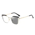Cat-eye metal glasses frame in gold and black with photochromic color-changing lenses - Black White Terrazzo (Turn Grey)