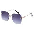 Modern rimless oversized sunglasses with purple gradient lenses and gold metal temples - Gold Frame Gradient Grey Lenses (C1)