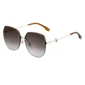Fashionable square semi-rimless sunglasses with gradient lenses and rose gold metal temples - Gold Frame Dual Tea Lens (C2)