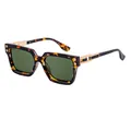 Classic tortoise shell square sunglasses with dark green lenses and gold metal temples - Tortoiseshell Gold Frame with G15 Green Lens (C6)