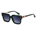 Polarized sunglasses with green marble frame and golden hollowed geometric temples - C8 Polarized Marble Green Gold Gradient Grey
