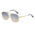 Square double bridge sunglasses with gold metal frame and blue-yellow gradient lenses - Matte Gold Frame Green Yellow Gradient Lens