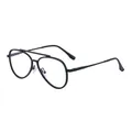 Classic black metal pilot sunglasses with double bridge frame and clear lenses - Matte Black Clear Lens