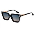 Black square sunglasses with gold hollow temples and blue-orange gradient lenses - C4 Bright Black Gold Green Yellow