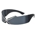 Futuristische Cyberpunk-Sonnenbrille mit silbernem X-Detail am schwarzen Rahmen - Schwarzgraue Linse X Metalldekor (WK-7013-2)