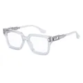 Polar white translucent large frame sunglasses with industrial style metal hinges - Sand Transparent Silver Blue Film