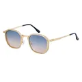 Retro square sunglasses with gold metal frame and blue-to-orange gradient lenses - Matte Gold Green Yellow (C5)
