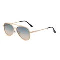 Classic aviator sunglasses with gold metal frame and gradient blue-brown lenses - C5 Matte Gold Frame Green Yellow Lens