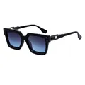 2025 large frame sunglasses with black frame, blue gradient lenses and hollow metal temples - Bright Black Gunmetal Blue