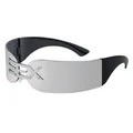Silberne Punk-Sonnenbrille mit schwarzen Bügeln und SEX-Metallbuchstaben-Design - Silberne Quecksilberlinse SEX Metallbuchstabenbrücke (WK-7013-4)