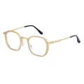 Retro square golden metal frame glasses with transparent lenses and carved temples - Matte Gold Transparency (C7)