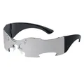 Lunettes de soleil bouclier punk miroir argenté avec pont métallique en forme de papillon - Lentille Argent Mercure Décoration Métal Papillon (WK-7013-5)