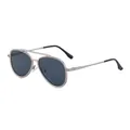 Classic silver pilot sunglasses for men with dark grey polarized lenses and double bridge - Matte Silver Grey Lens
