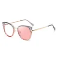Gafas cat-eye degradadas rosa con montura de metal dorado y detalles grises suaves - C6 Gris Claro y Rosa a Rosa