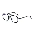 Retro square black double bridge sunglasses with geometric polygonal metal frame for men - Matte Black Frame Clear Lens