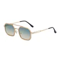 Vintage gold aviator sunglasses with dual bridge and gradient lenses for men - Matte Gold Frame Green Yellow Gradient Lens