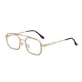 Retro square sunglasses for men with gold metal frames and black temples in 45-degree view - Matte Gold Frame Clear Lens