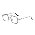 Vintage square silver double-bridge metal sunglasses with a trendy retro frame design - Matte Silver Frame Clear Lens