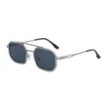 Retro square silver metal sunglasses for men with double bridge and dark lenses - Matte Silver Grey Lens